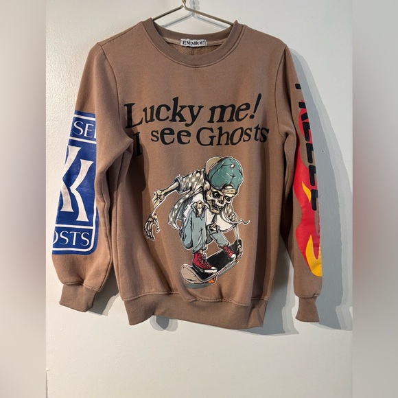 Camp Flog Gnaw Lucky Me I See Ghosts Style Graphic Crewneck Sweatshirt(359)